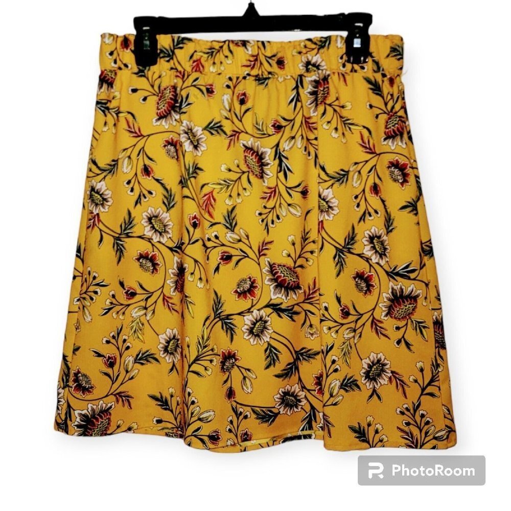 Loft Womens Yellow Floral Print Pullon Skirt Size Medium